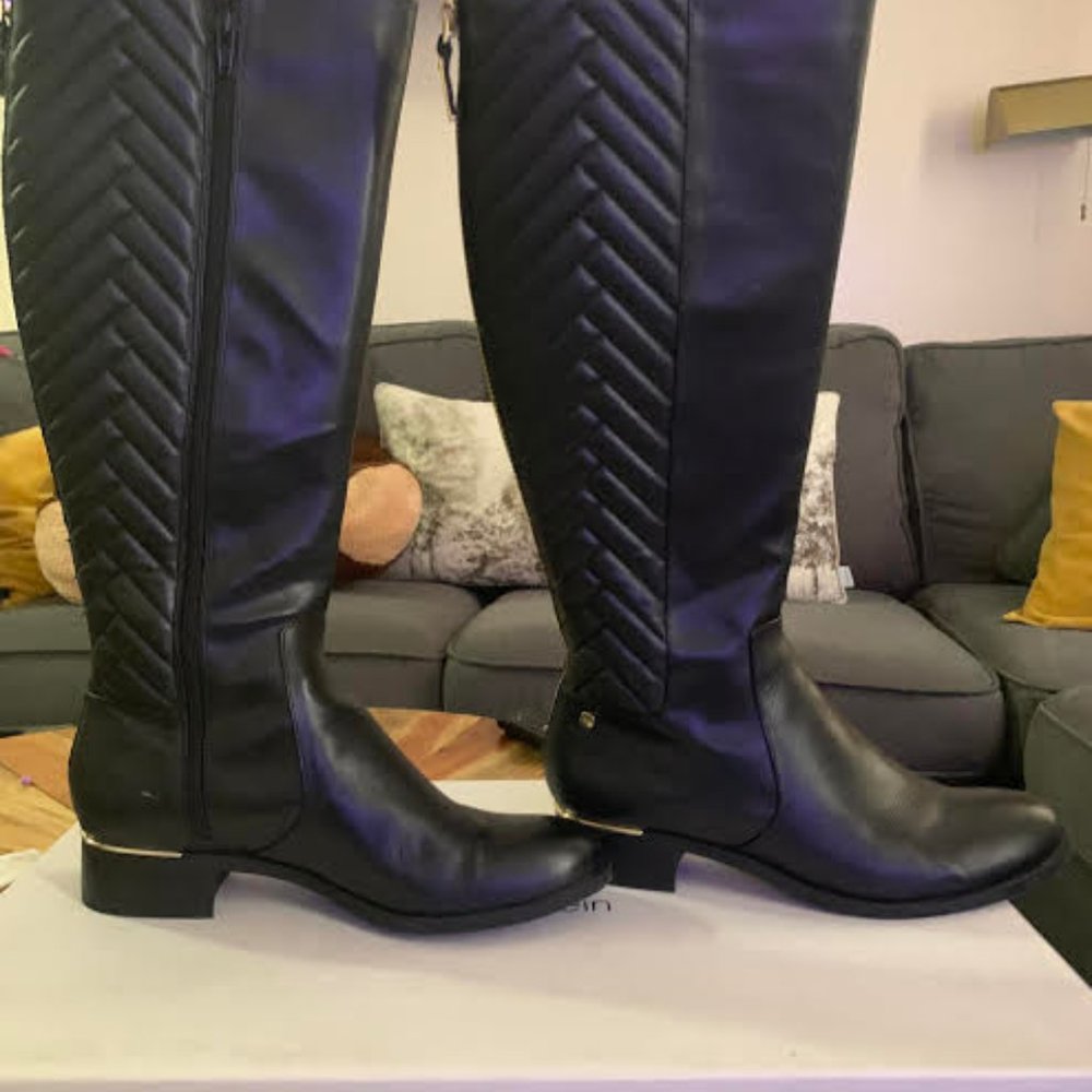 Calvin Klein Black Leather Giada Riding boot sz 8